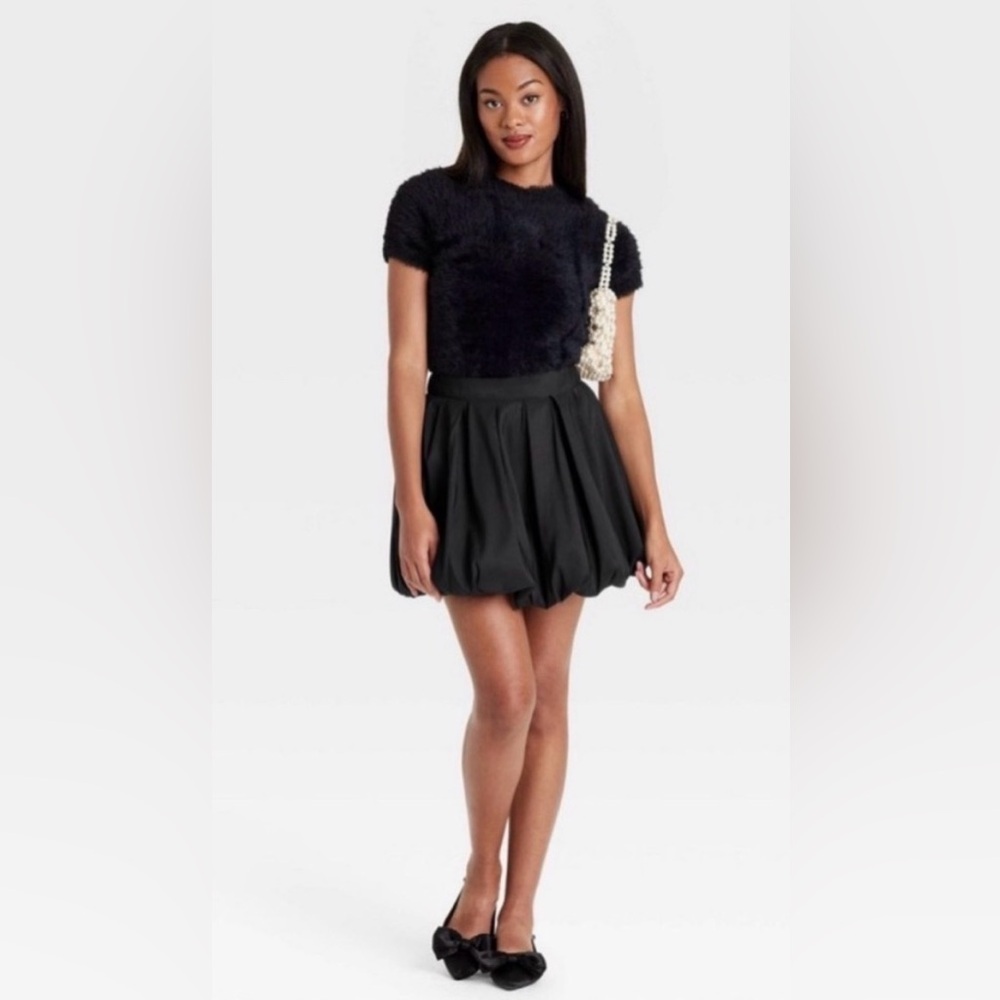 Women’s Black Pleated Bubble Hem Skirt - A New Day